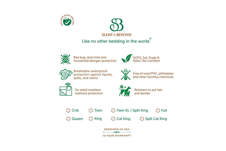 Organic Cotton Zippered Waterproof Mattress Encasement