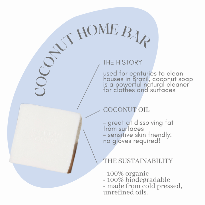 3-in-1 Coconut Cleaning Bar - Set of 3, Plastic Free Dish Soap, Organic, Vegan